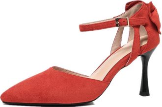 Generic Womens Stiletto High Heel Pumps Closed Pointed Toe Ankle Strap Buckle Bowknot Decor Comfort Wedding Evening Dress Shoes (7.5,Orange)