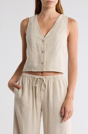 Abound Linen Button Front Vest in Natural at Nordstrom Rack, Size X-Large