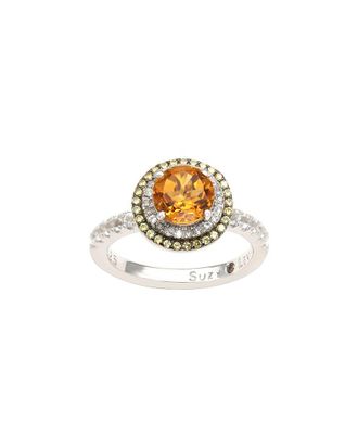 Suzy Levian Silver 0.02 Ct. Tw. Diamond & Gemstone Double Halo Ring