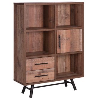 Beliani Beliani - Estanter&iacute;a De Madera Clara Con Patas Negras 131 Cm 2 Cajones 1 Armario 4 Baldas Estilo R&uacute;stico Atlanta