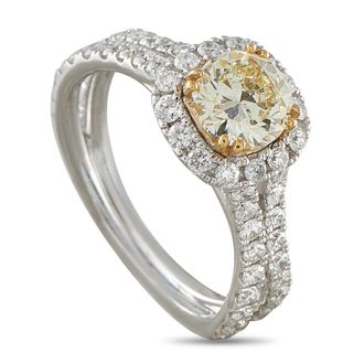Luxury Bazaar 14K White Gold 1.66ct Fancy Yellow Diamond Halo Ring MF15-080526