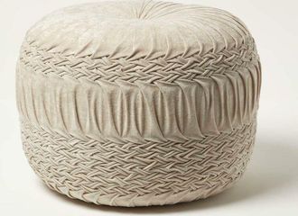Homescapes Sofia Pleated Velvet Cream Pouffe - Homescapes