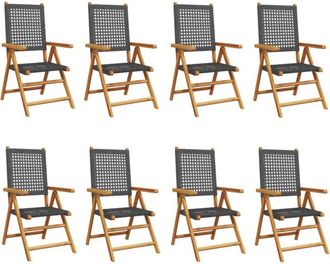 vidaXL Reclining Garden Chairs 8 pcs Black Poly Rattan and Solid Wood vidaXL
