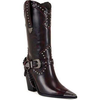 Azalea Wang Osborn Studded Western Mid Calf Boot in Wine at Nordstrom, Size 10