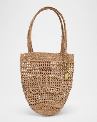 Chloé Summer Banana Small Shoulder Bag in Crochet Paper and Leather