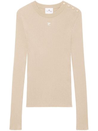 Courrèges logo-embroidered ribbed jumper - women - Viscose/Polyester - M - Neutrals