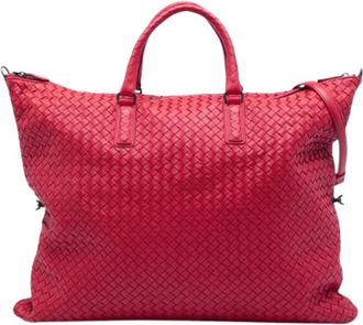 Bottega Veneta Pre-owned Woven Leather Travel Tote - Dames - Vintage Shopper - Rood - ONE Size - Leer - Vintage