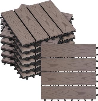 Woltu Woltu Suelo De Wpc Set De 11 Baldosas De Madera Exterior Para Porche Patios Jardin 30 X 30 Cm 1m&sup2; Suelo De Exterior Compuesta Azulejos Para Terraza Ja