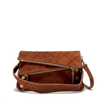 Hammitt Womens Dillon Mini Reversible Crossbody Bag In Chocolate Diamond Suede Antique Gold