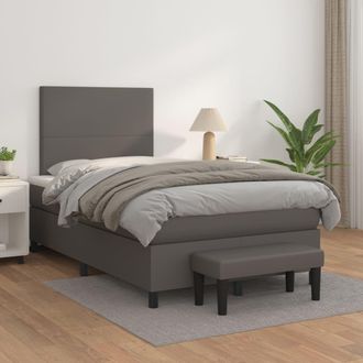 vidaXL Vidaxl - Cama Box Spring Con Colch&oacute;n Cuero Sint&eacute;tico Gris 120x200 Cm