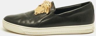 Versace Black Leather Medusa Slip On Sneakers