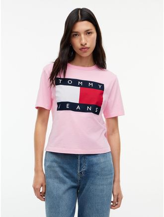 Tommy Hilfiger Womens Tommy Jeans Big Flag Logo Boxy T-Shirt - Pink Sugar - XL