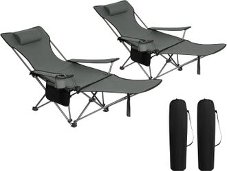 Woltu Woltu Set De 2 Silla Camping Sillas Plegables Silla De Acampada Port&aacute;til Ligera Para Picnic Playa Jard&iacute;n Pesca Con Portavasos Gris