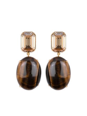 Jennifer Behr Xiomara earrings - women - Tiger eye/18kt Gold Plated Brass/Synthetic Crystal - OS - Brown