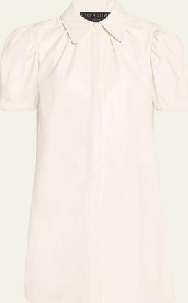 Alice & Olivia Jem Vegan Leather Puff-Sleeve Shirtdress