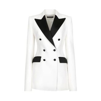 Dolce & Gabbana Dubbelrijige faille Turlington Smoking Blazer - Dames - Jassen - Wit - Maat: M Zijde