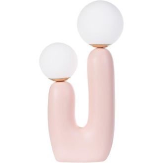 Beliani L&aacute;mpara De Mesa Decorativa Estilo Retro 2 Pantallas Esf&eacute;ricas Base En Forma De U Rosa Tulun