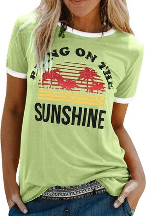 Heekpek Women T-Shirt Tops for Women Sunshine Letter Printed Tops Fashion Tops Ladies Blouse T-Shirt Casual Loose Short Sleeve Shirt Summer Tops, 1gray, Size 