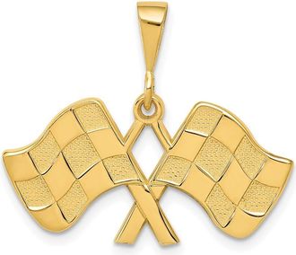 Diamond2Deal 14k Yellow Gold Racing Flags Pendant