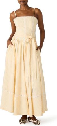 Steve Madden Emma Tie Waist Sleeveless Maxi Dress in Pale Yellow at Nordstrom, Size 12