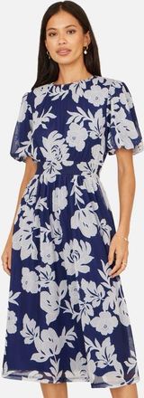 Yumi Flower Stretch Mesh Midi Dress in Navy at Nordstrom, Size 14