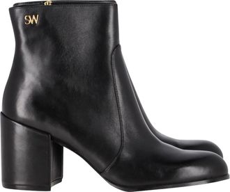 Stuart Weitzman Quinn Block Heel Ankle Boots in Black Leather