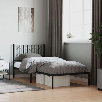 vidaXL Estructura Cama Sin Colch&oacute;n Con Cabecero Metal Negro 90x190 Cm Vidaxl