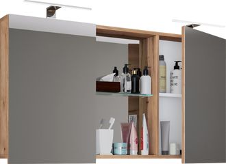 ebuy24 Armario De Ba&ntilde;o Vcm Atemporal Dimensiones Aprox. Al. 59 X An. 112 Cm T. 12 Cm Dos Puertas Giratorias Con Compartimento De Almacenamiento Armario De Es