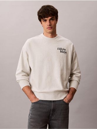 Calvin Klein Jeans Calvin Klein Mens Terry 1989 Logo Graphic Sweatshirt - Light/Pastel Grey - 2XL