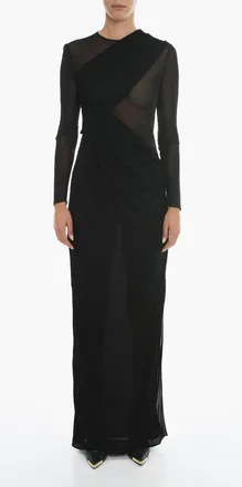 Saint Laurent Asymmetric Draped Dress with Semi-Sheer Details Saint Laurent