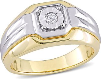 Amour 1/10 CT TW Diamond Mens Ring In White and Yellow Plated Sterling Silver