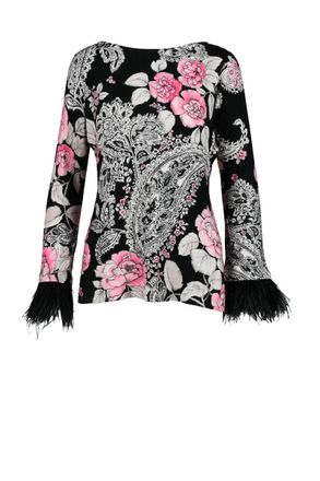 Twin-Set Underlayer Sweater with Feathers - Black/Pink