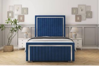 Sloomy Boston Chrome Plush Frame-Mattress - 50 Upholstered Headboard in Navy | Size: Single