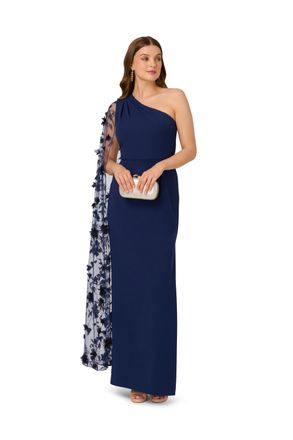 Adrianna Papell Womens Crepe One Shoulder Dress - Blue - Size 14 UK