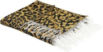 Beliani Manta De Acr&iacute;lico Poli&eacute;ster Marr&oacute;n Negro Blanco 130 X 170 Cm Leopardo Borlas Jamune