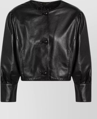 Chlo&eacute; cropped leather jacket round neckline cuffs