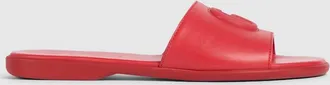 Gucci Womens Slide Sandal With Double G, Red, Leather