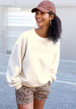 Buffalo Sweater BUFFALO, Damen, Gr. 32/34, weiss (wollwei&szlig;), Sweatware, Obermaterial: 60% Baumwolle, 40% Polyester, unifarben, bequem h&uuml;ftlang, Rundhals, Ripp