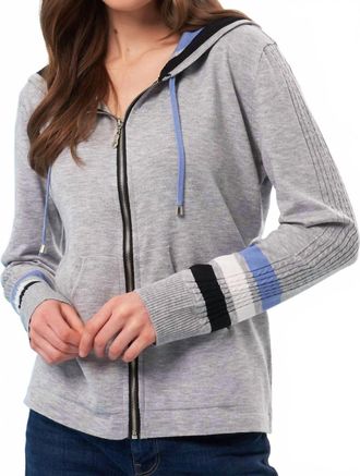 French Kyss Color Block Zip Up Hoodie In Slate/multi