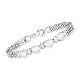 Ross-Simons Italian Sterling Silver Beaded Bracelet With Hearts