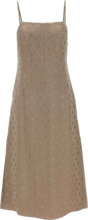 Fendi Gebloemde Jacquard Satijnen Midi Jurk - Dames - Casual kleedjes - Grijs - XS - Satijn - Kleedjes