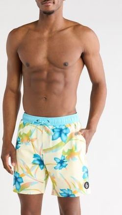 Volcom Manic Print Swim Trunks in Light Beige at Nordstrom Rack, Size Xx-Large