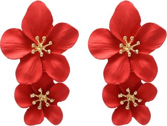 Generic Elegant Large Metal Double Luster Flower Earrings Statement Dangle Drop Flowers Wedding For Women Girls Teens Anniversary Friendship Exquisite Jewelry