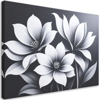 Feeby Stampe Su Tela, Fiori Bianchi Su Sfondo Nero - 45x30