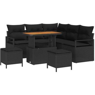 vidaXL Garden Sofa Set with Cushion 8 pcs Black 90 x 55 x 71 cm vidaXL