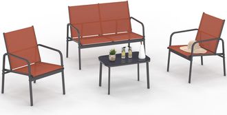 IDMarket Set Di Mobili Da Giardino Tolede Basso A 4 Posti Con Divano, Poltrone E Tavolo In Terracotta