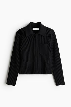 H&M Geripptes Shirt mit durchgehendem Reissverschluss - Schwarz
