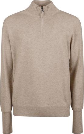 Ballantyne Half Zip Sweater - Heren - Cashmere truien - Beige - M - Kasjmier - Truien & Vesten