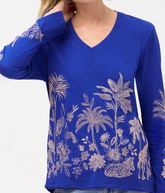 Johnny Was Riley Slit Sleeve Tee In Iris Blue