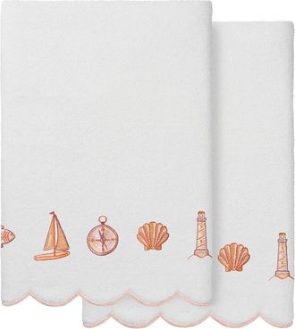 Linum Home Textiles 100% Turkish Cotton Sea Joy Scallop 2Pc Embellished Bath Towel Set
